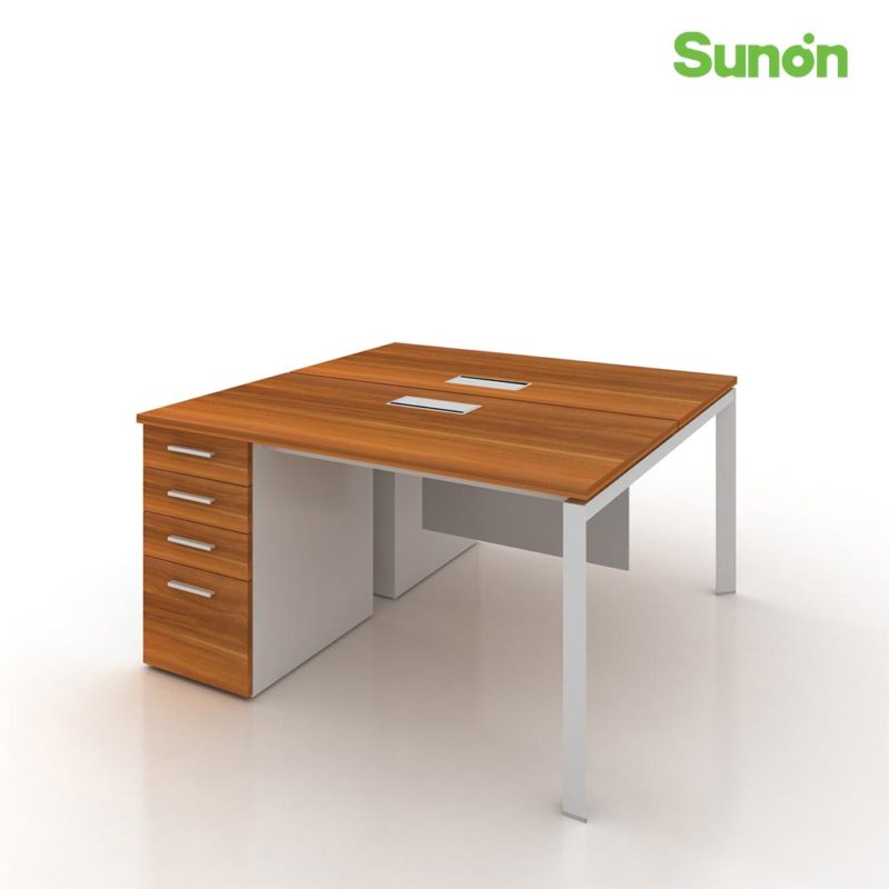 E-Half Double Workstation with fixed four drawer fixed cabiet 2